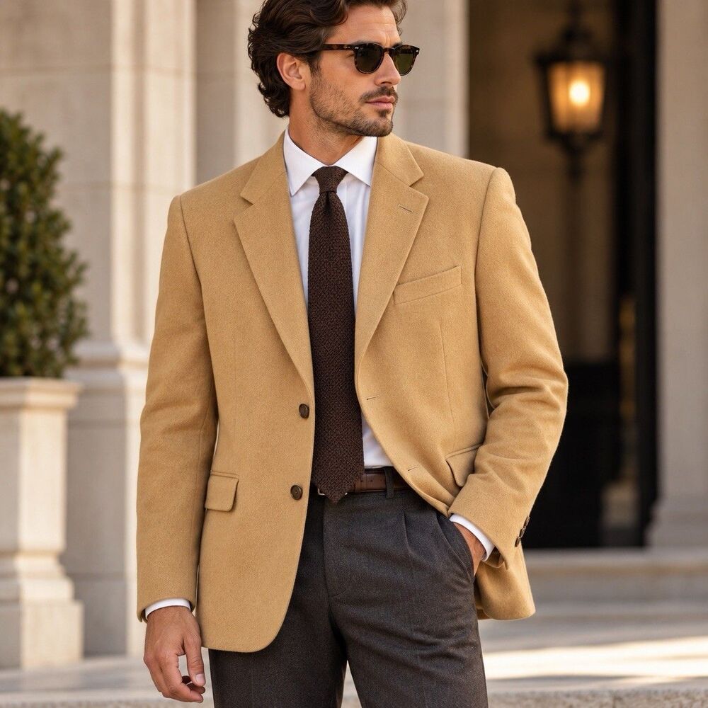 Vintage Luxury 100% Camel Hair Coat Botany 500 Double Breasted Men’s 44 USA